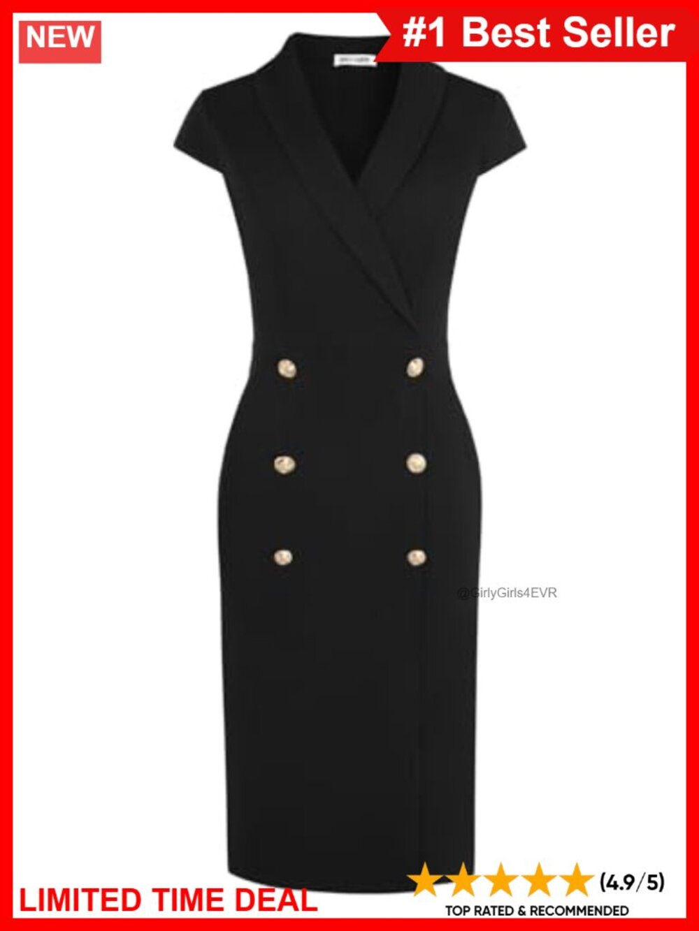 Cap Sleeve V-Neck Blazer Sheath Work Dress Knee-Length Office Career